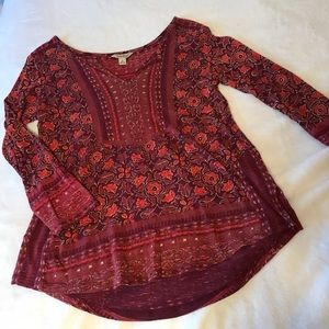 Lucky Brand Red Floral Pleated Top